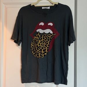 Free People Black Graphic Tee with Red and Leopard Print